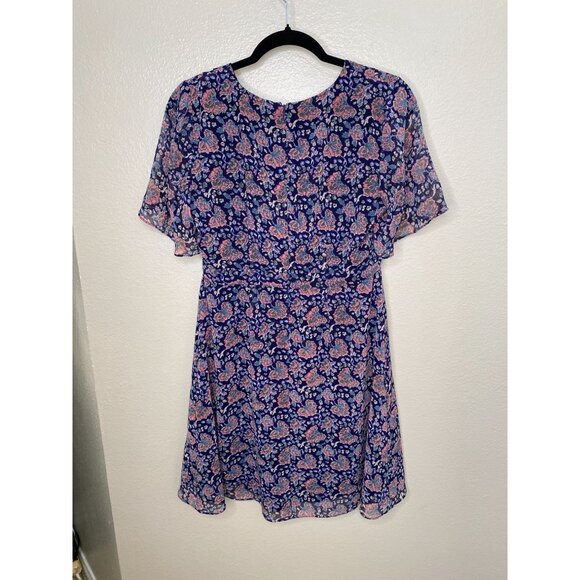 Madewell Womens Floral Print‎ V-Neck Short Sleeve Dress Size 6 Navy Polyester - Picture 3 of 8